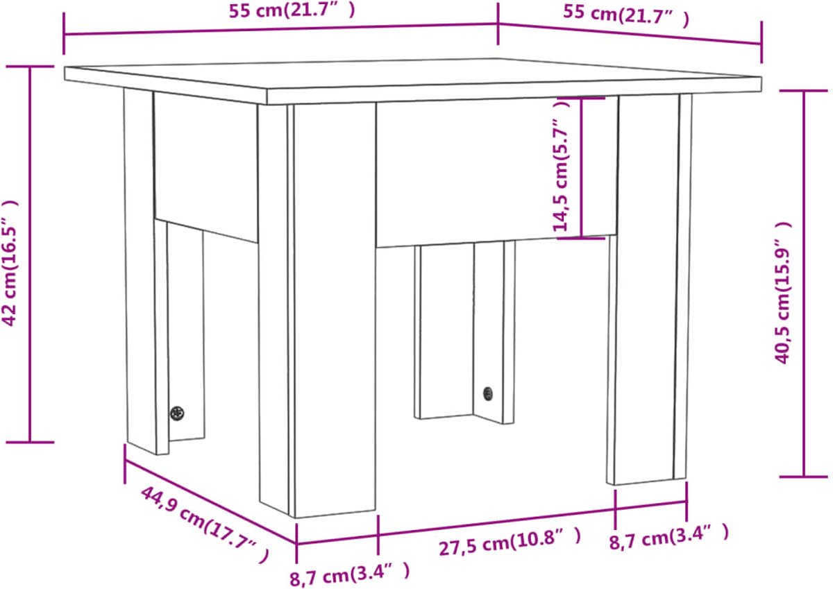 Vidaxl Salontafel 55x55x42 Cm Spaanplaateikenkleurig - Bruin