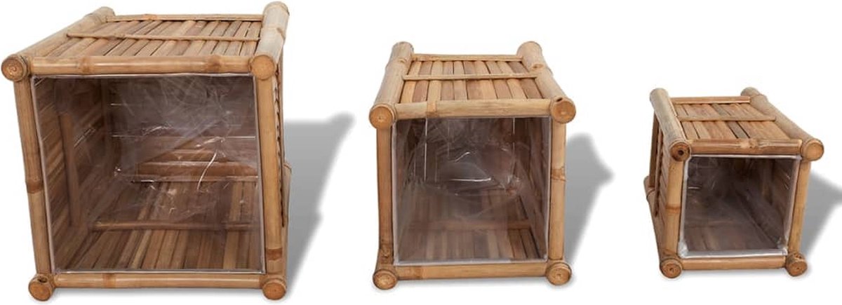 Vidaxl 3 St Plantenbakken Verhoogd Bamboe Met Nylon Voering - Bruin