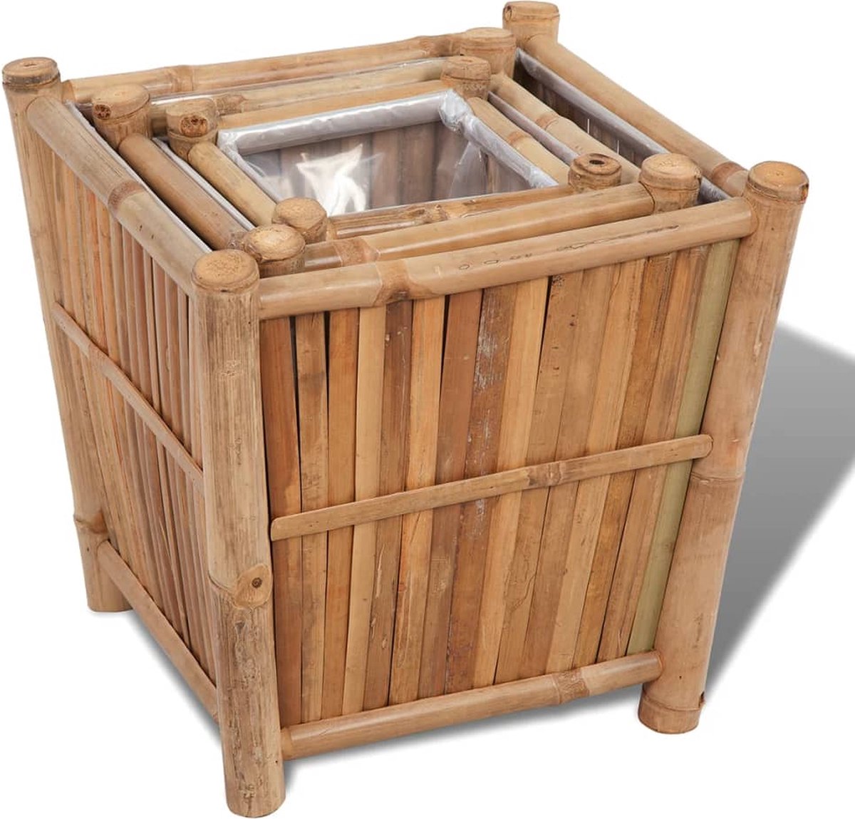 Vidaxl 3 St Plantenbakken Verhoogd Bamboe Met Nylon Voering - Bruin