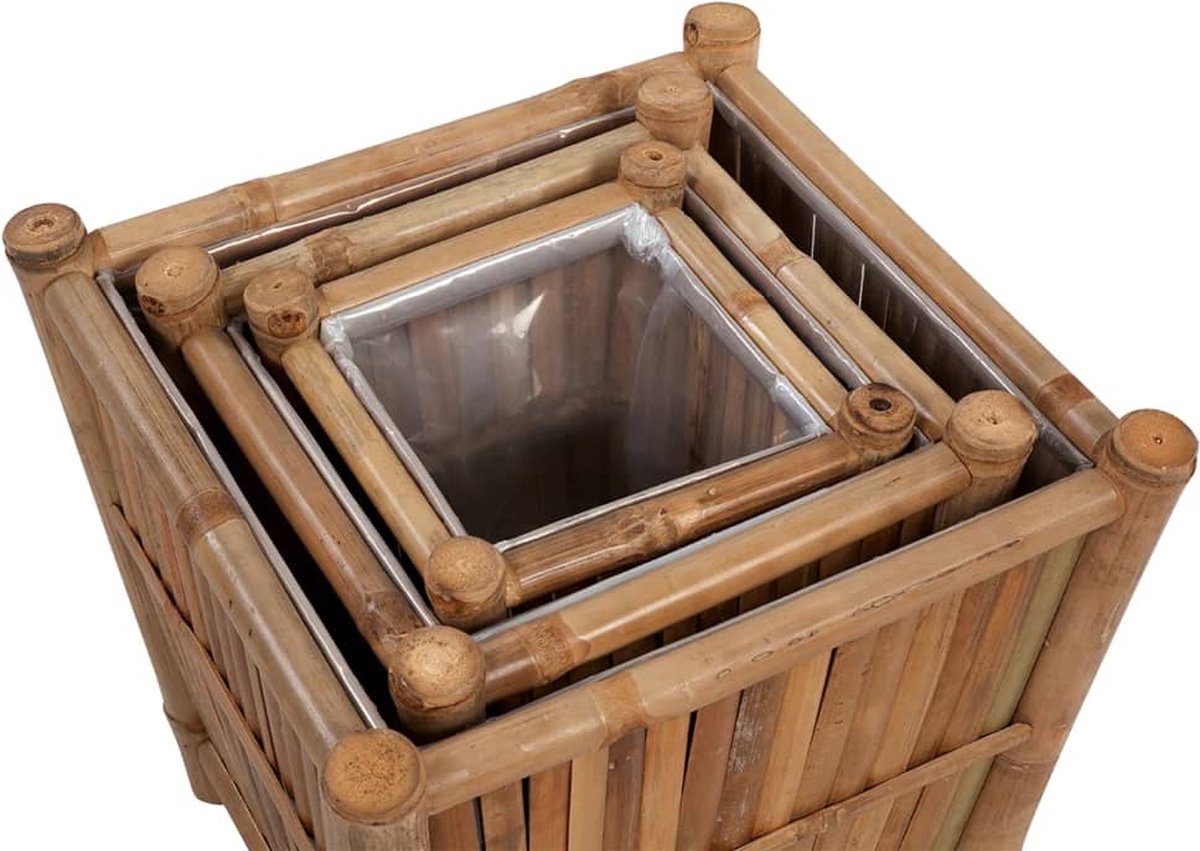 Vidaxl 3 St Plantenbakken Verhoogd Bamboe Met Nylon Voering - Bruin