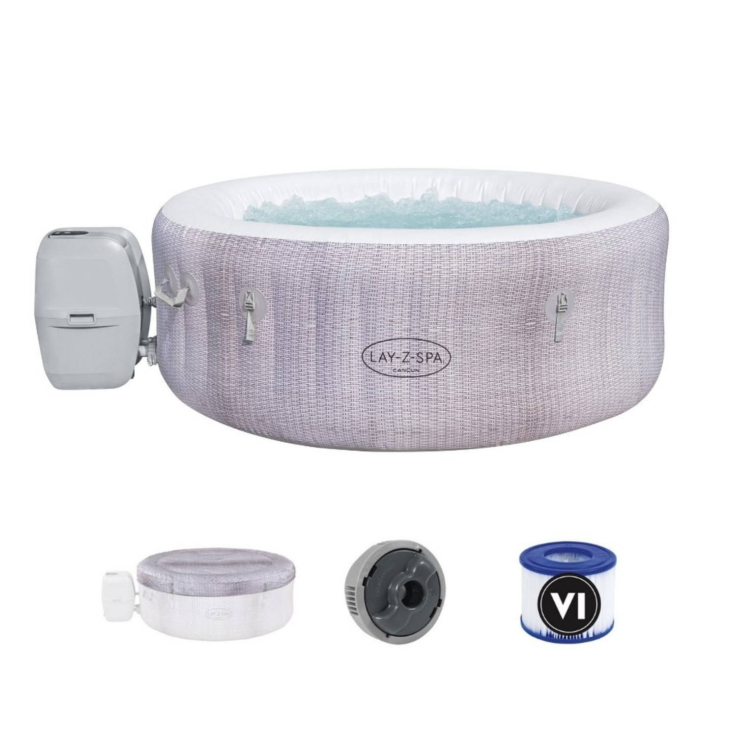 Bestway - Jacuzzi - Lay-z-spa - Cancun Airjet - Opblaasbaar - Bubbelbad - Incl. Toebehoren - Ø180cm - Grijs