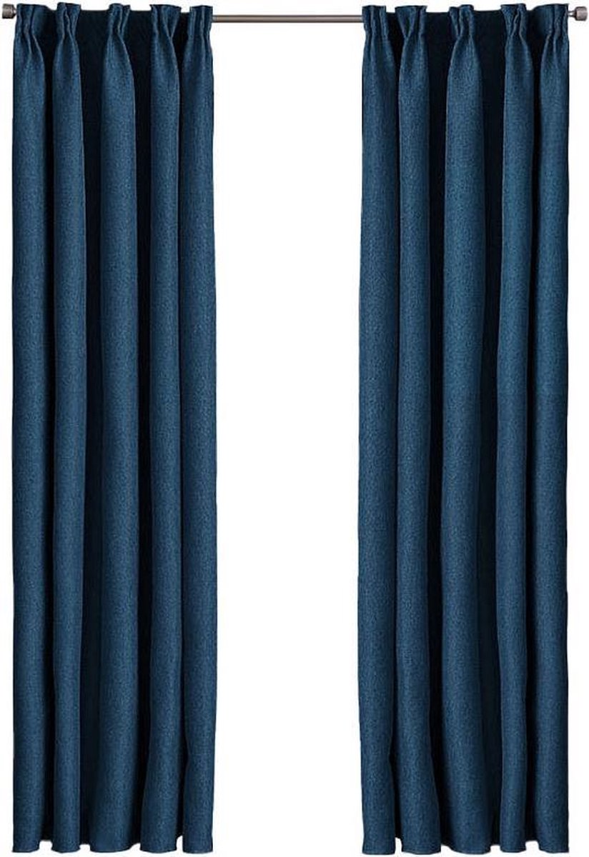 Larson Premium - Premium Gordijn - Luxury Home Edition - Met Haken - 1.5m X 2.7m - Donker - Blauw