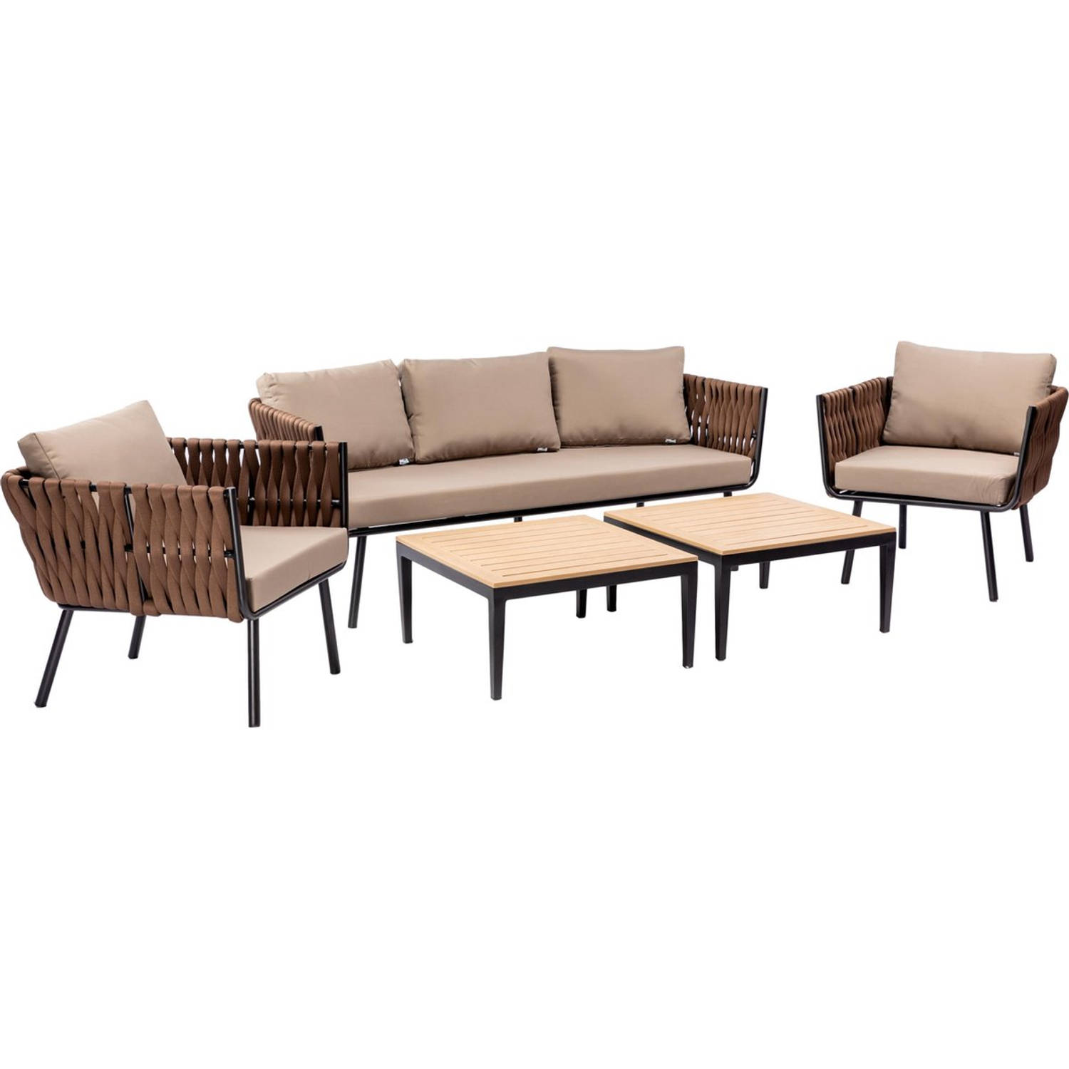 MaxxGarden Estrella Fine Loungeset - Luxe Tuinset 5-delig - Incl. Kussens - Cappuccino - Bruin