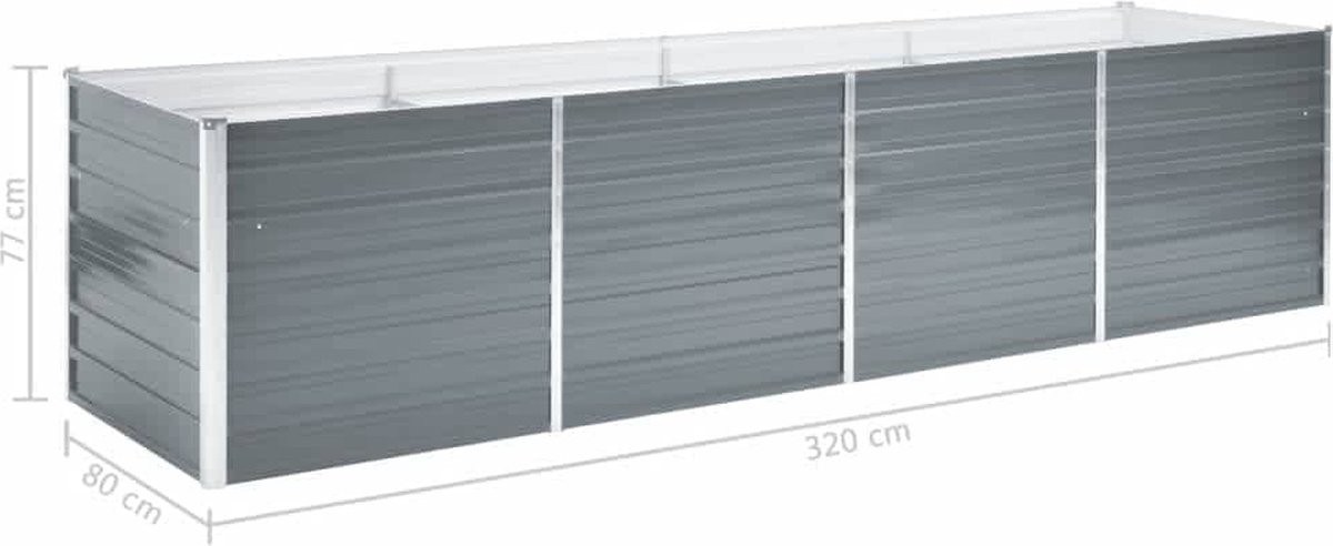 Vidaxl Plantenbak Verhoogd 320x80x77 Cm Gegalvaniseerd Staal - Grijs