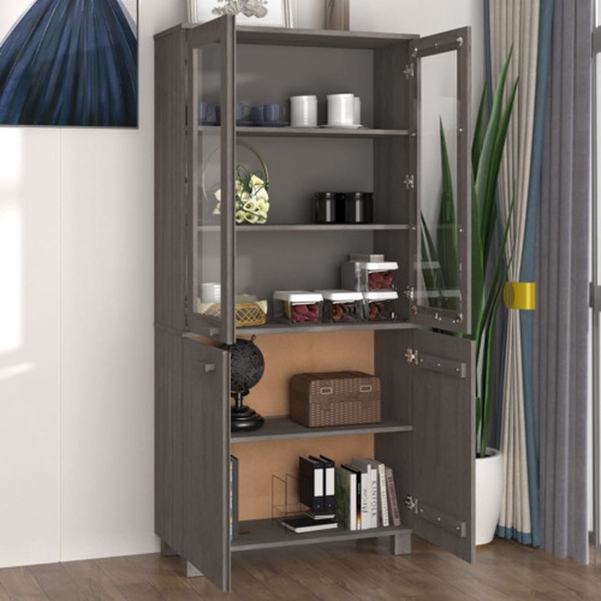 Vidaxl Hoge Kast Massief Grenenhout Licht - Grijs