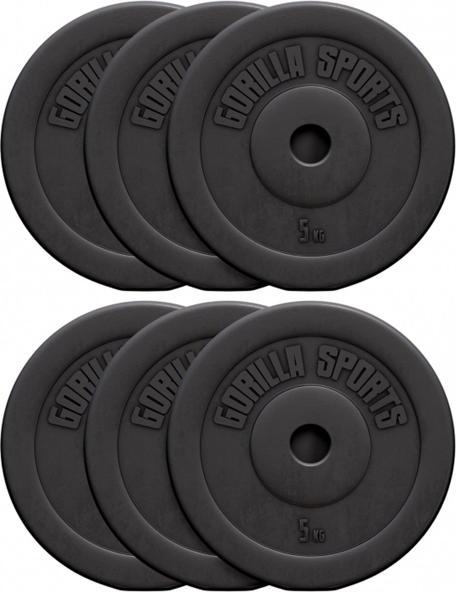 Gorilla Sports Halterschijven Set - Bundel - 30 Kg (6 X 5 Kg) - Kunststof - 30