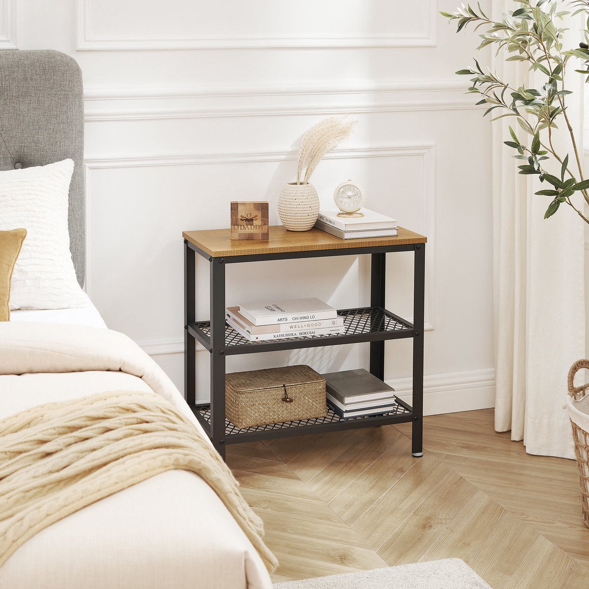 O'Daddy Wandtafel - Sidetable Met 2 Gaasplanken - 60x30x60cm - Mango - Geel