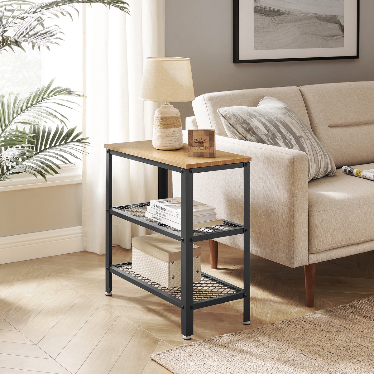 O'Daddy Wandtafel - Sidetable Met 2 Gaasplanken - 60x30x60cm - Mango - Geel