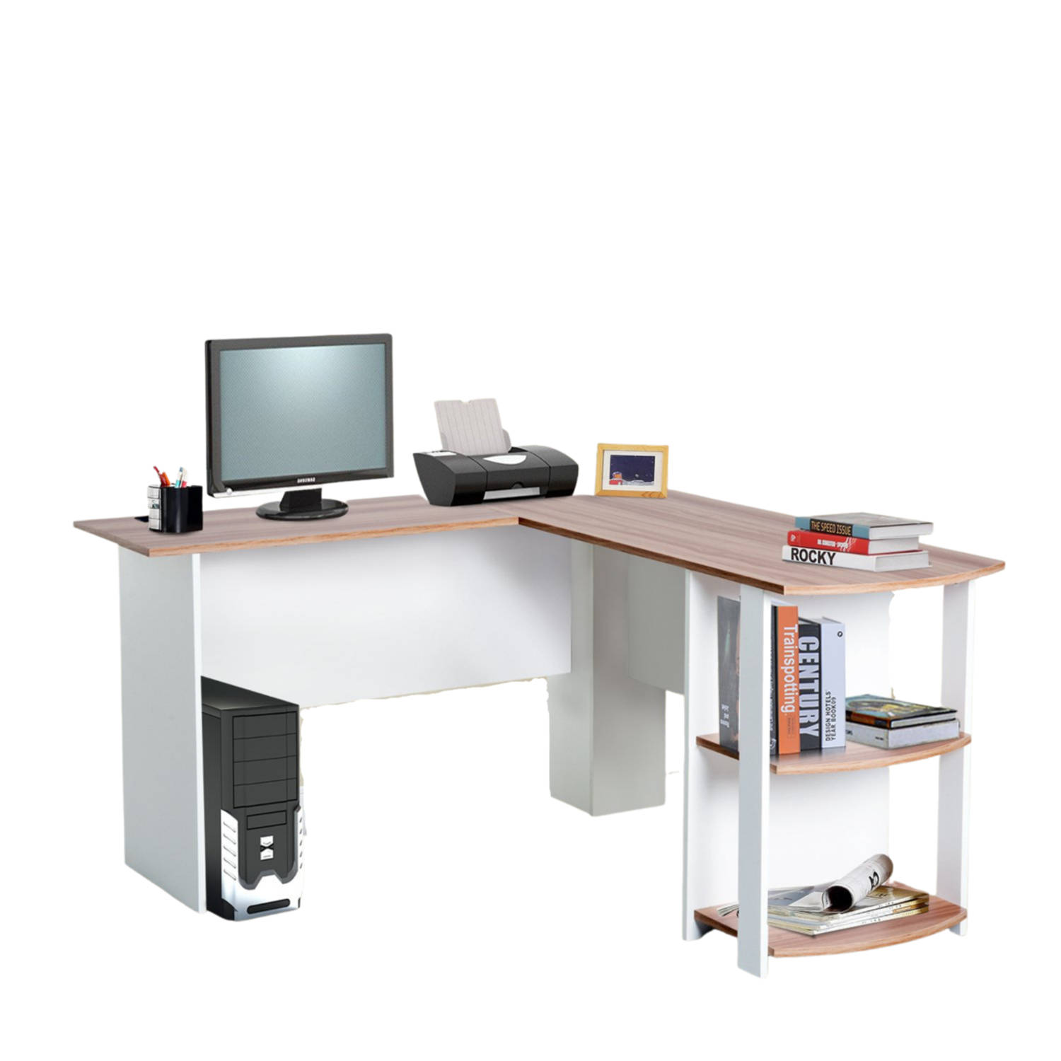 Hoekbureau - Bureau - Schrijftafel - Computerbureau - Bureautafel - Opbergruimte - Walnoot - 130 X 136 X 50 Cm