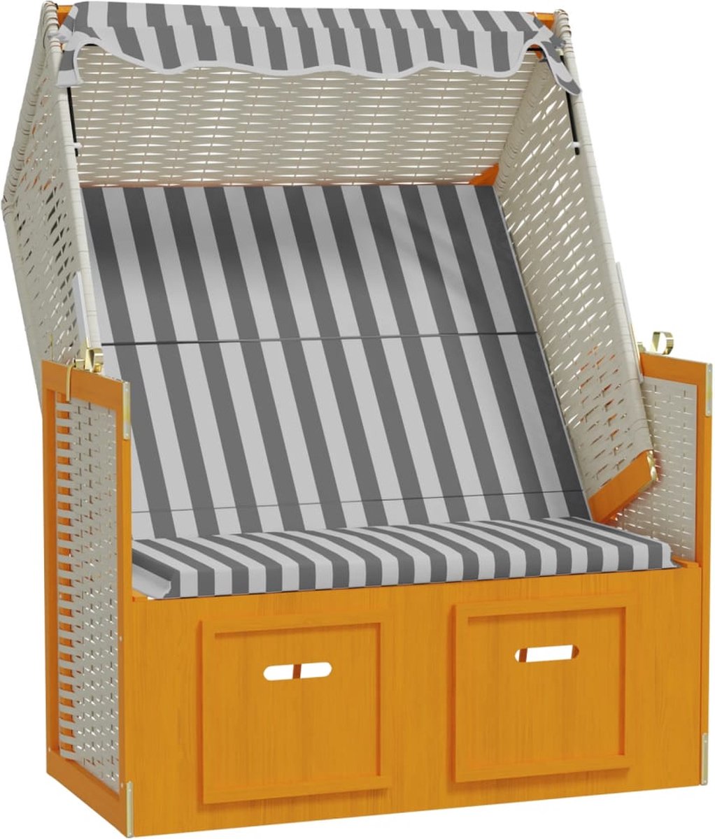 Vidaxl Strandstoel Met Luifel Poly Rattan En Massief Hout En Grijs - Wit