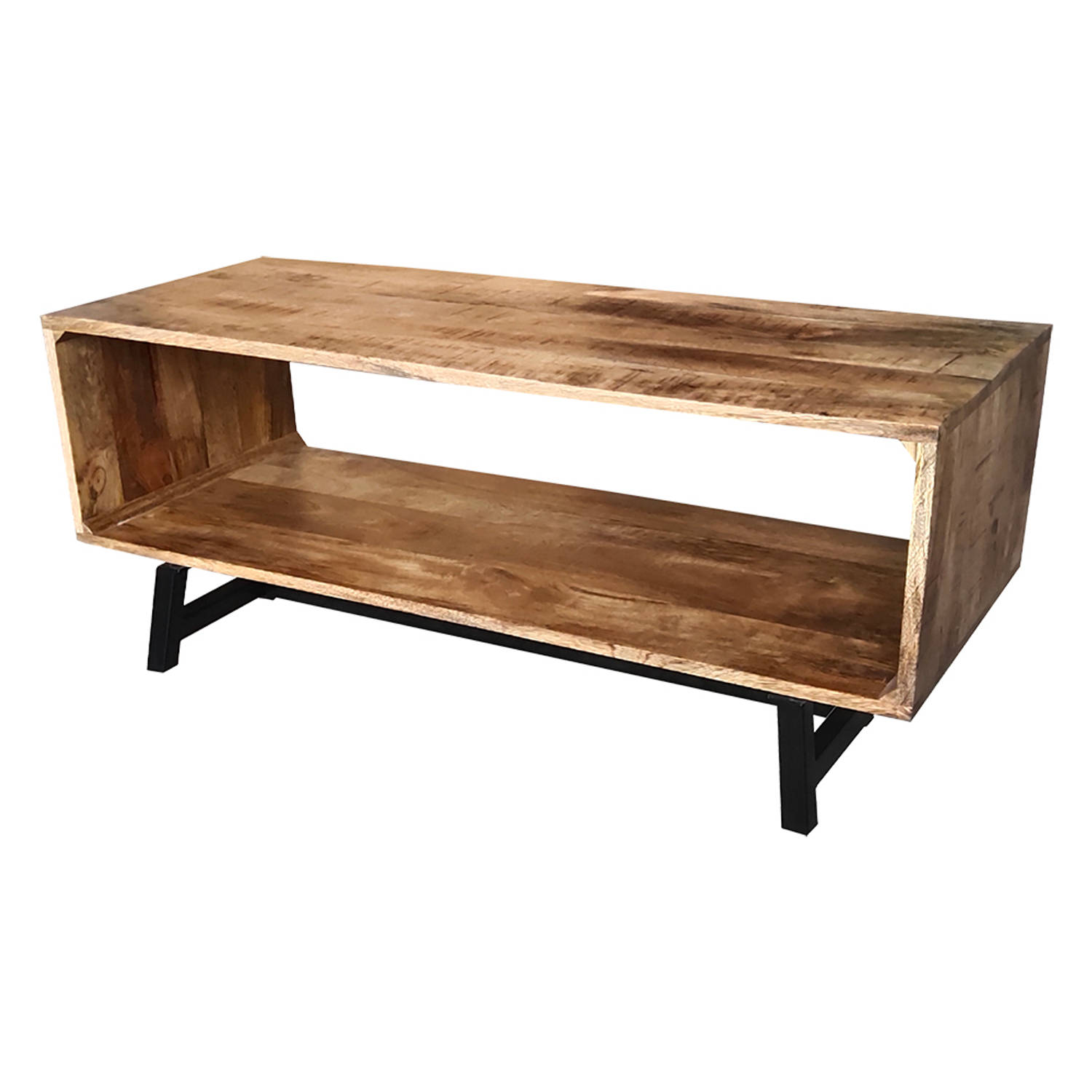 Clayre & Eef Salontafel 110*45*46 Cm, Zwart Hout, Ijzer Rechthoek Tafel Tafel - Bruin