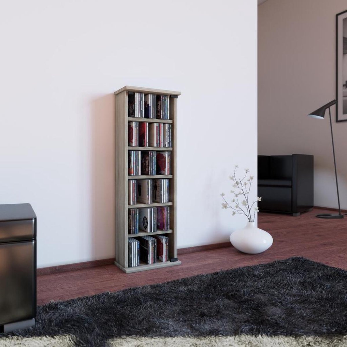 Vetro Wandkast Met 1 Glazen Deur 6 Vakken Sonoma Eiken Decor. - Bruin