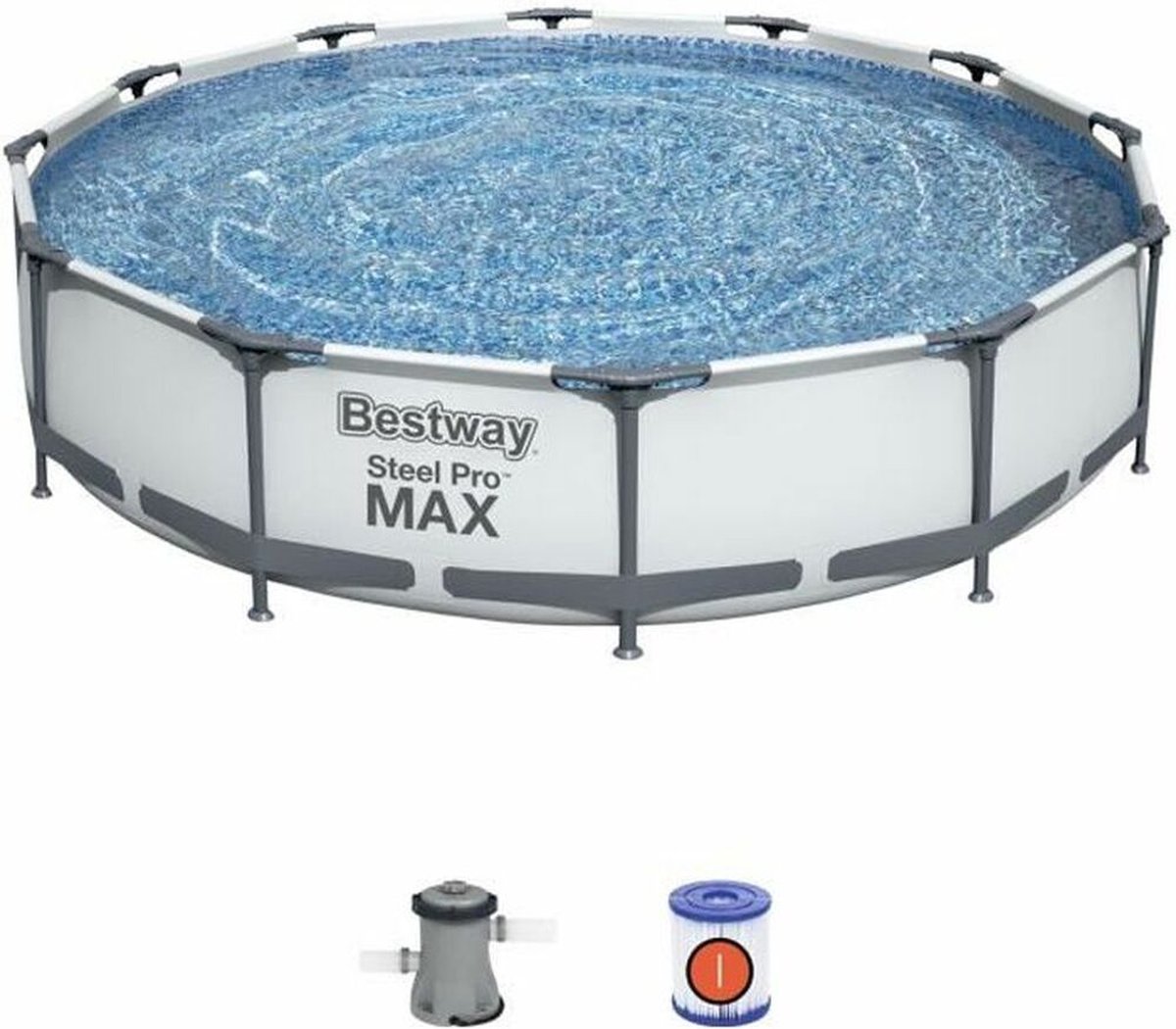 Bestway Steel Pro Max™ Bovengronds Zwembad - Rond - Diameter 366 X 76 Cm, Patroonfilter - Gris