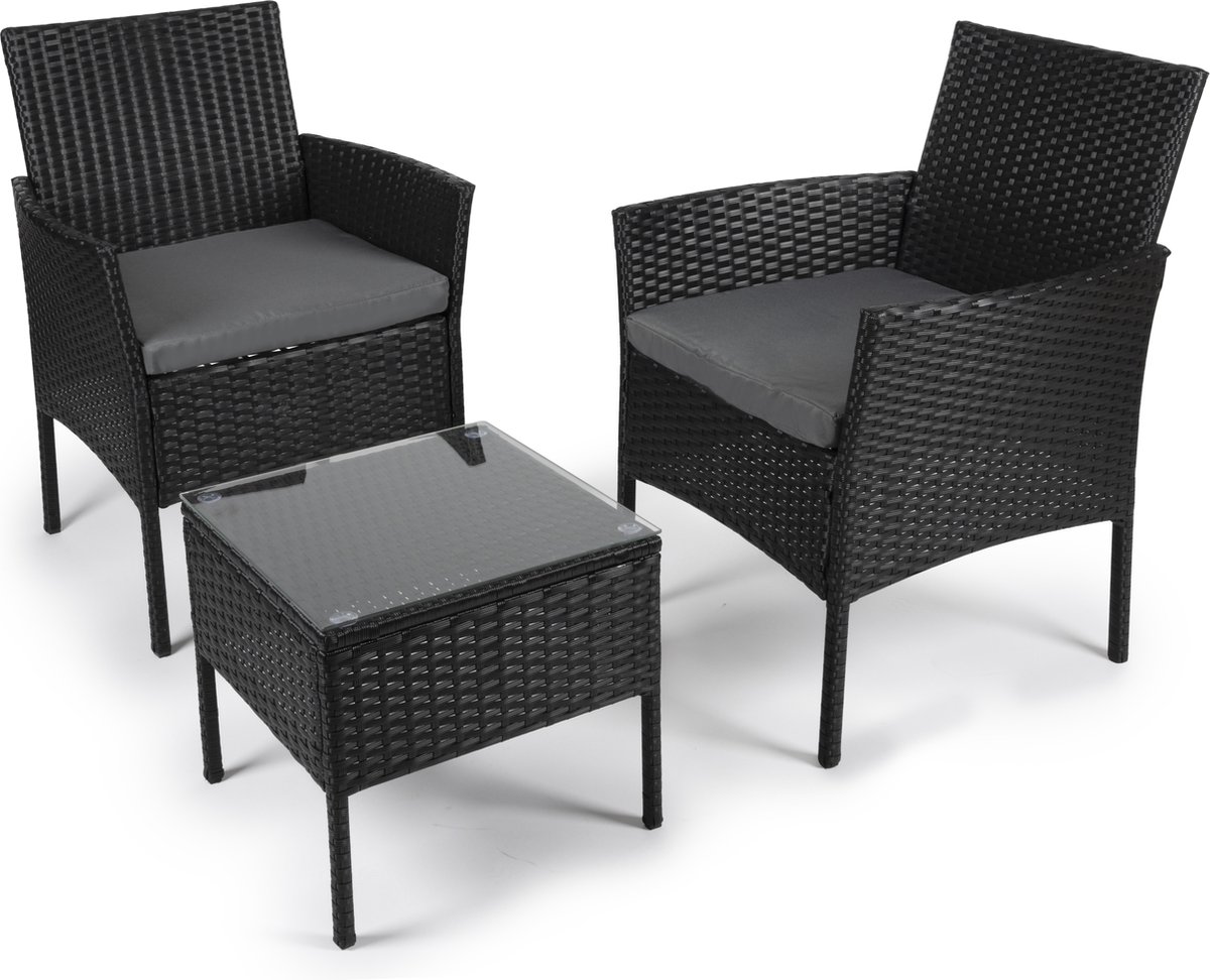 Lifetime Garden Tuinset - Lissabon Loungeset - Tuinstoelen En Bijzettafel - Rotan - - Zwart