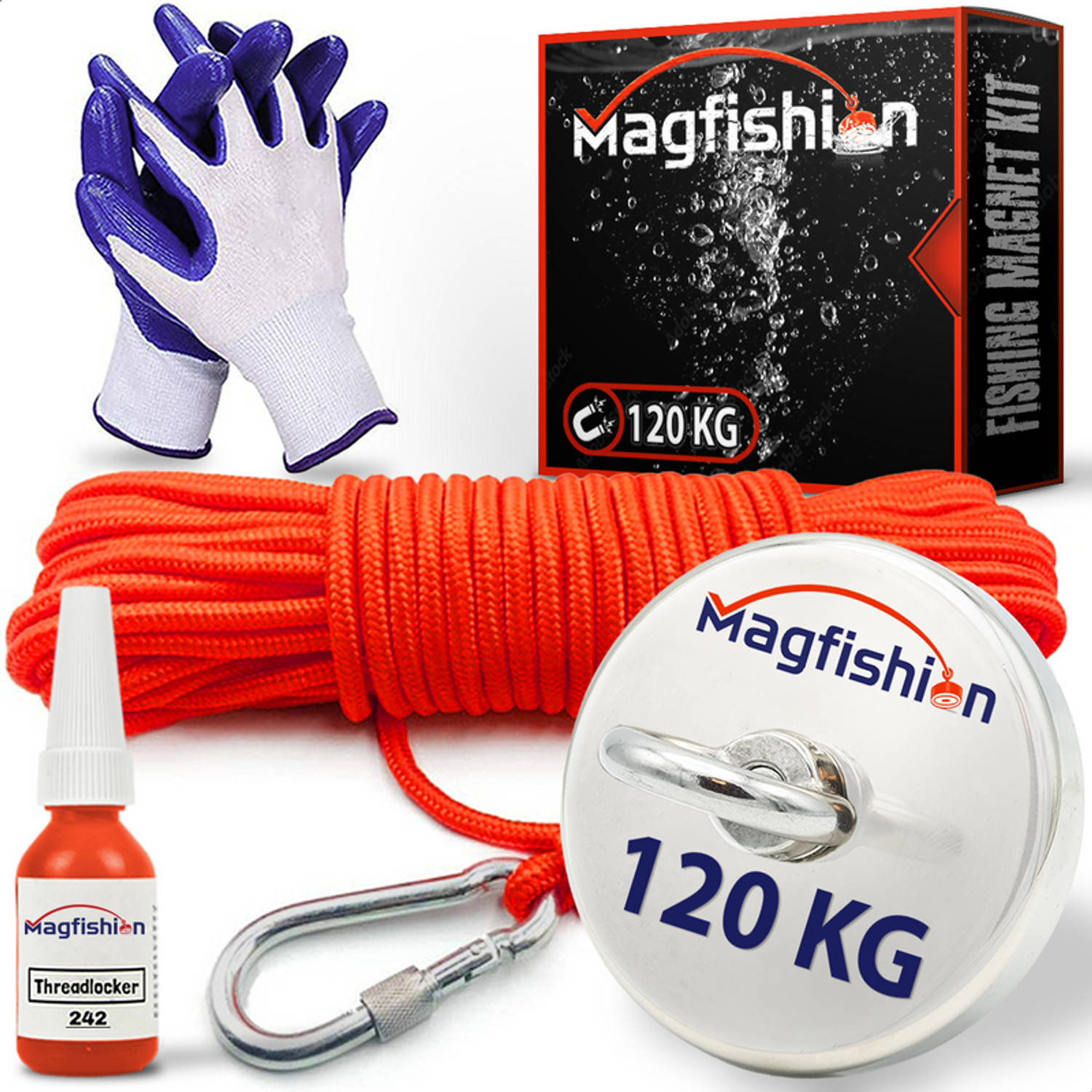 Magfishion Magneetvissen Set - 120 Kg - Vismagneet - 20 Meter Lang Touw - Magneetvissen Starterspakket - Magneet Vissen