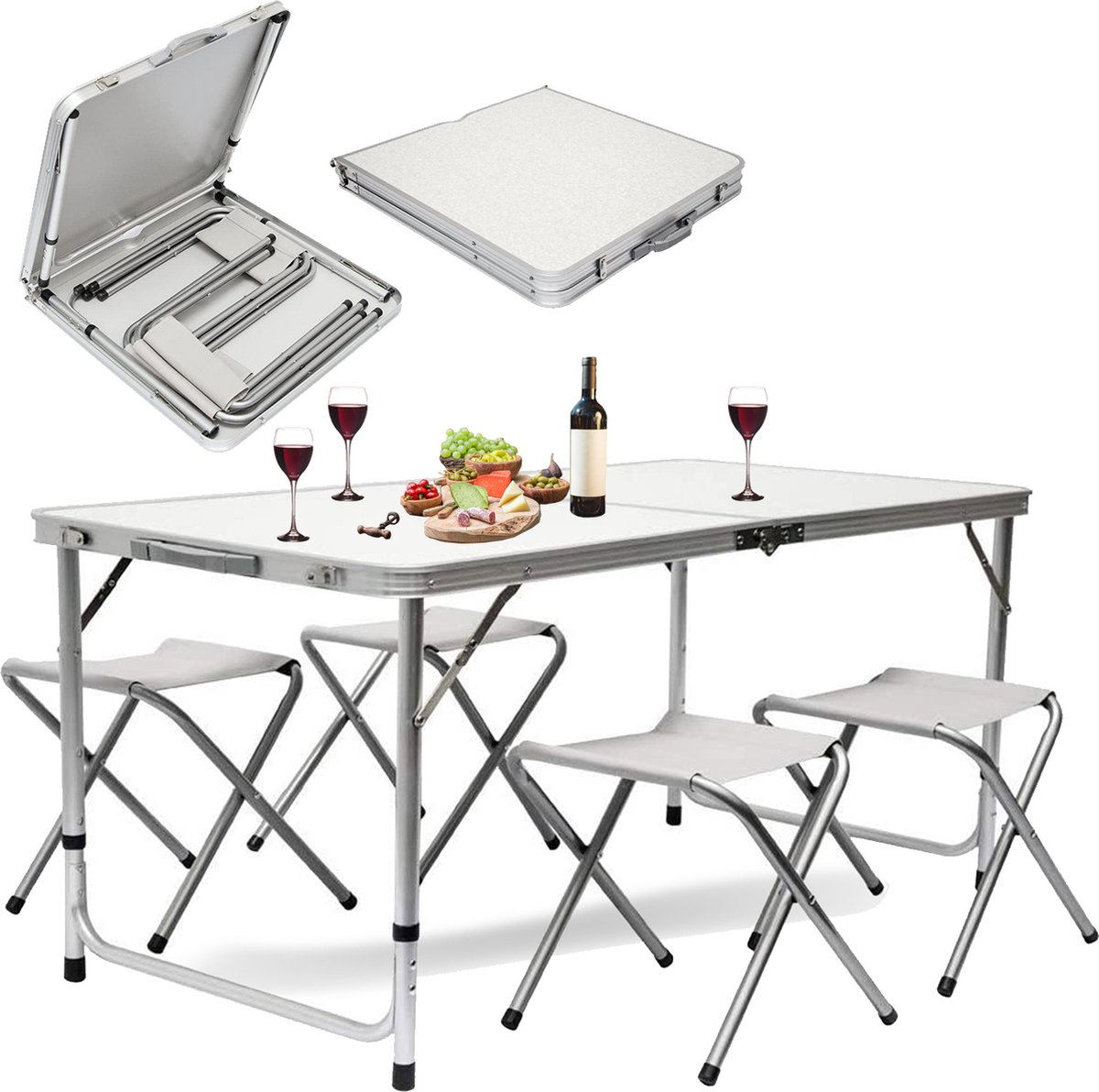 MaxxGarden Opvouwbare Picknicktafel - Biertafel Met Banken - Vouwtafel - Campingtafel Set 120 X 70cm - Wit