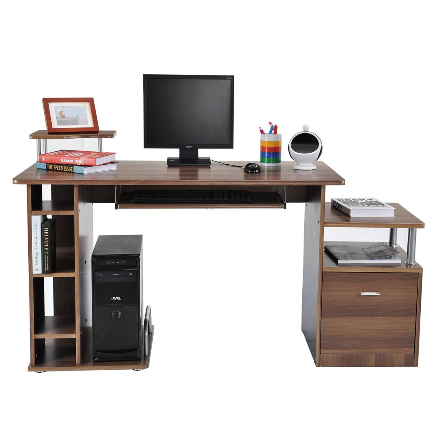 Bureau - Schrijftafel - Computerbureau - Bureautafel - Opslagruimte - 152 X 60 X 88cm - - Bruin