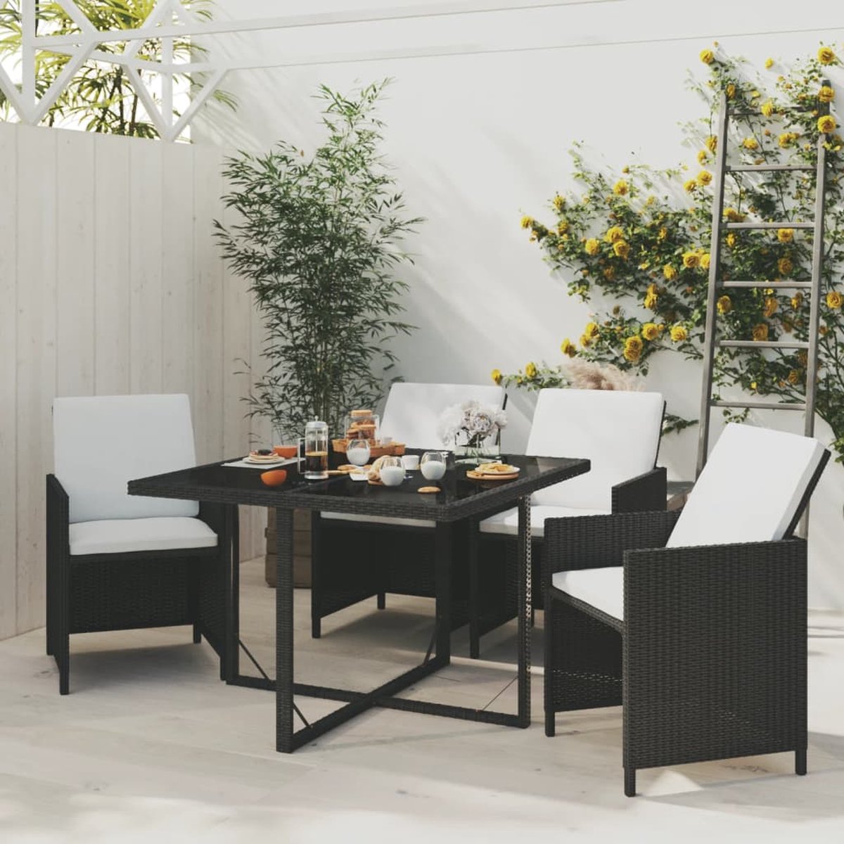 Vidaxl 5-delige Tuinset Met Kussens Poly Rattan - Negro