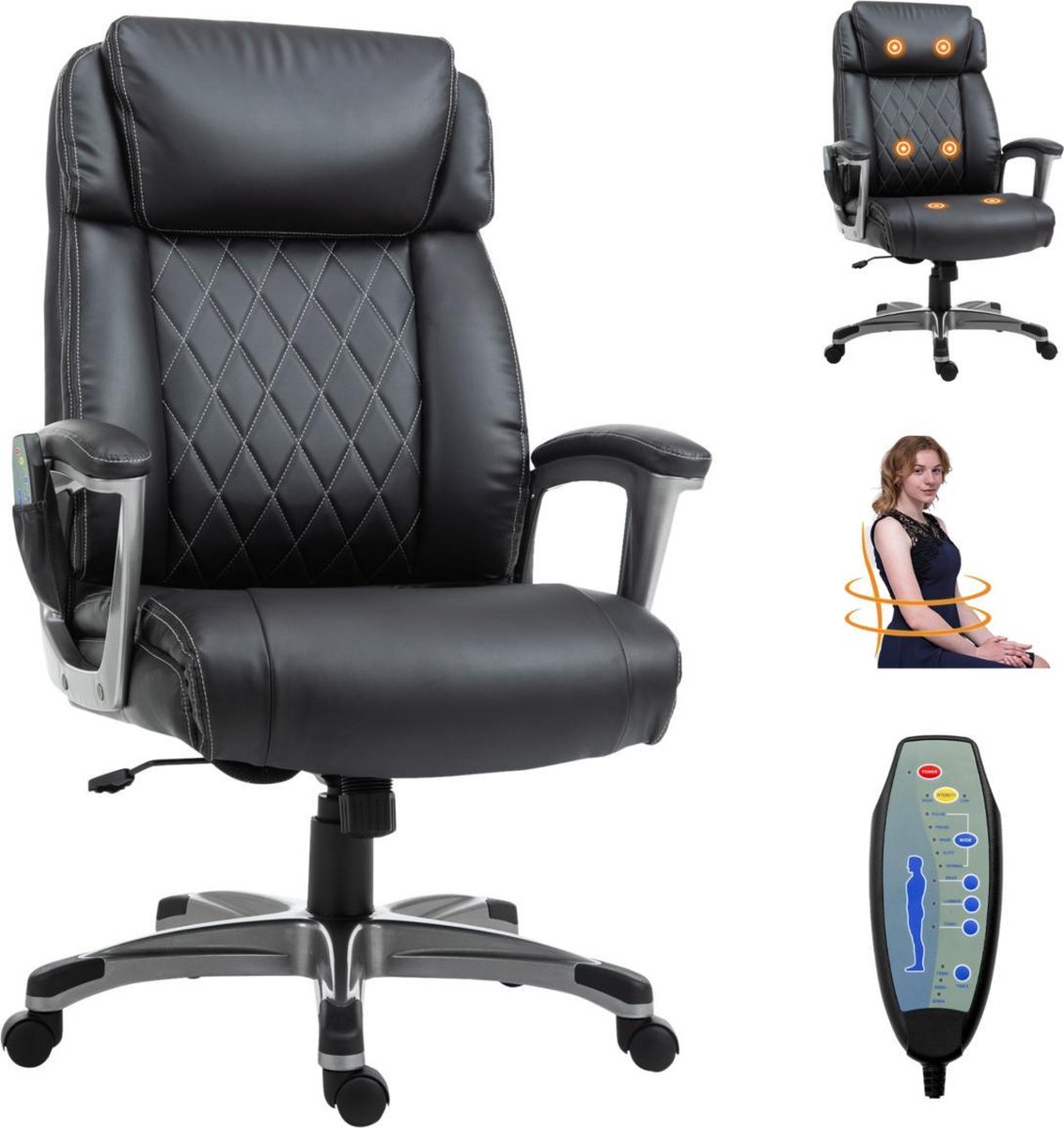 Bureaustoel - Bureaustoel Ergonomisch - Directiestoel - Massage Stoel - Bureaustoelen Voor Volwassenen - - Zwart