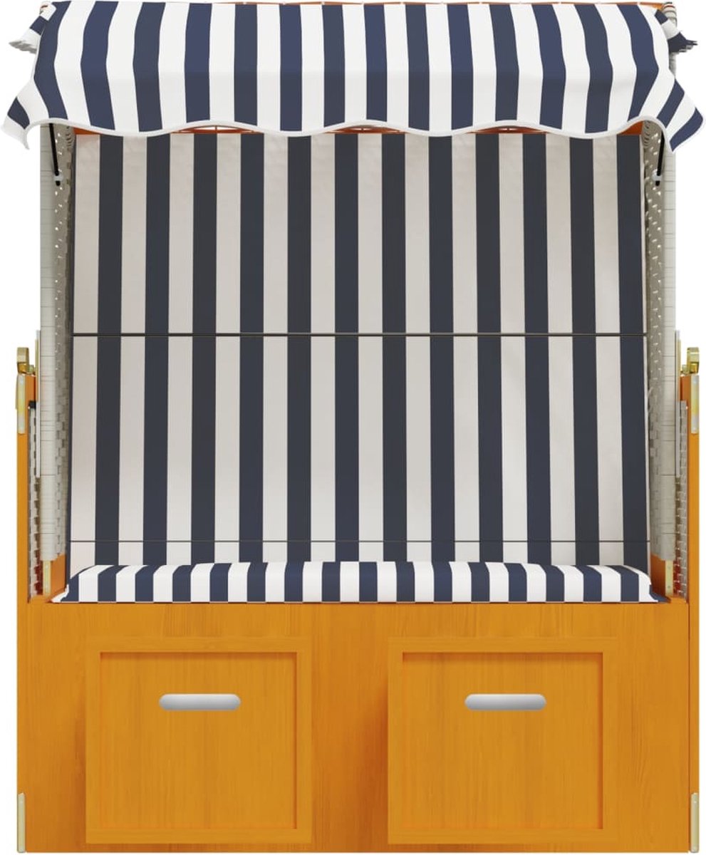 Vidaxl Strandstoel Met Luifel Poly Rattan En Massief Hout En Blauw - Wit