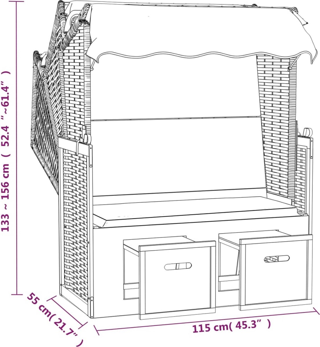 Vidaxl Strandstoel Met Luifel Poly Rattan En Massief Hout En Blauw - Wit