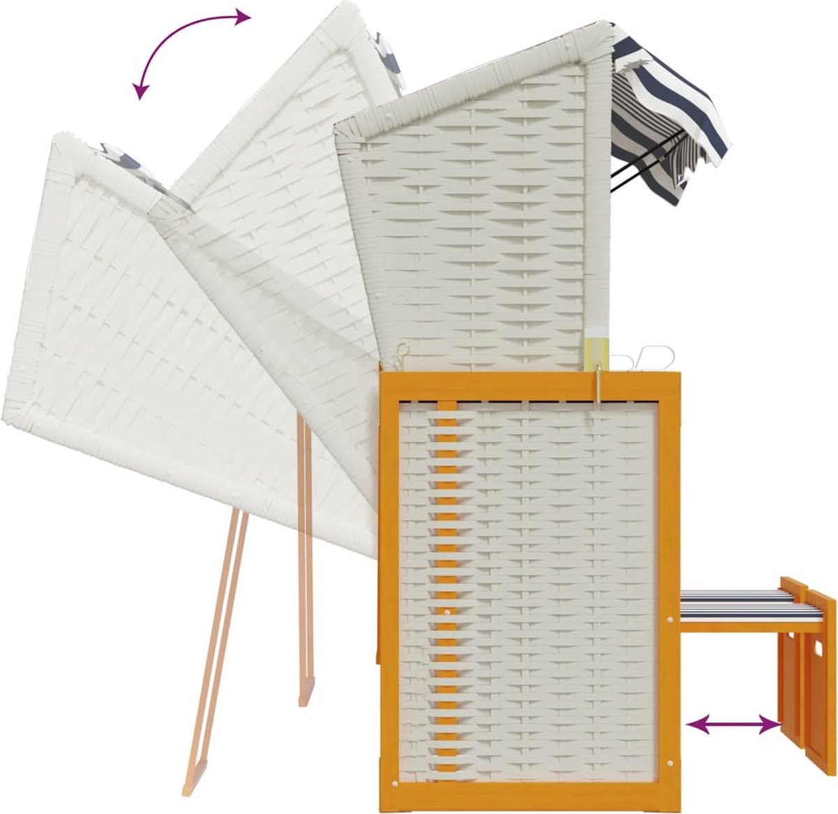 Vidaxl Strandstoel Met Luifel Poly Rattan En Massief Hout En Blauw - Wit