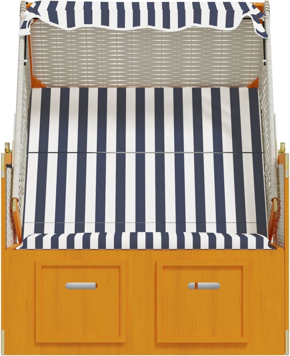 Vidaxl Strandstoel Met Luifel Poly Rattan En Massief Hout En Blauw - Wit