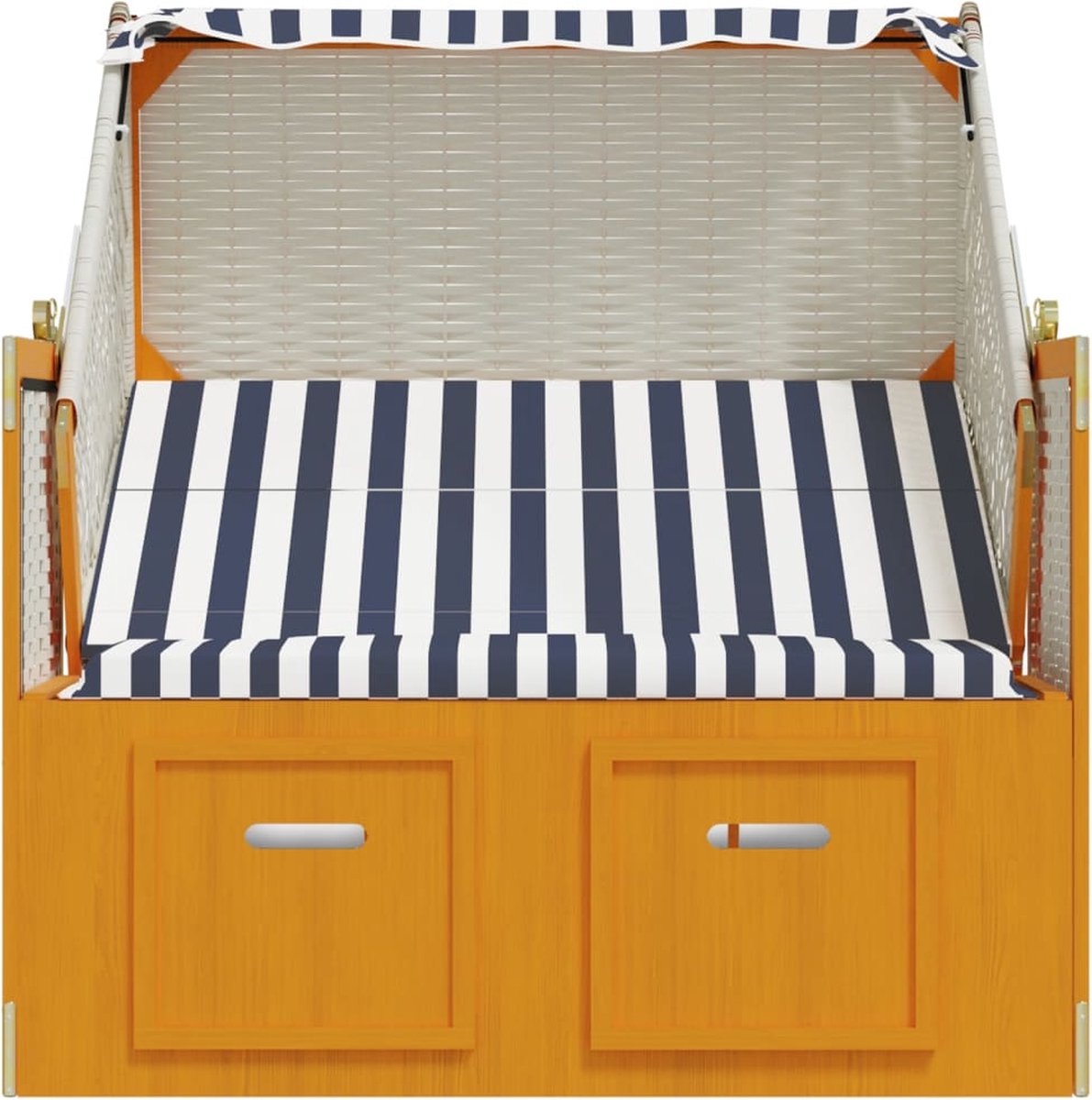 Vidaxl Strandstoel Met Luifel Poly Rattan En Massief Hout En Blauw - Wit