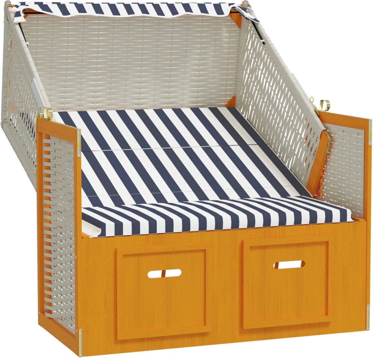 Vidaxl Strandstoel Met Luifel Poly Rattan En Massief Hout En Blauw - Wit