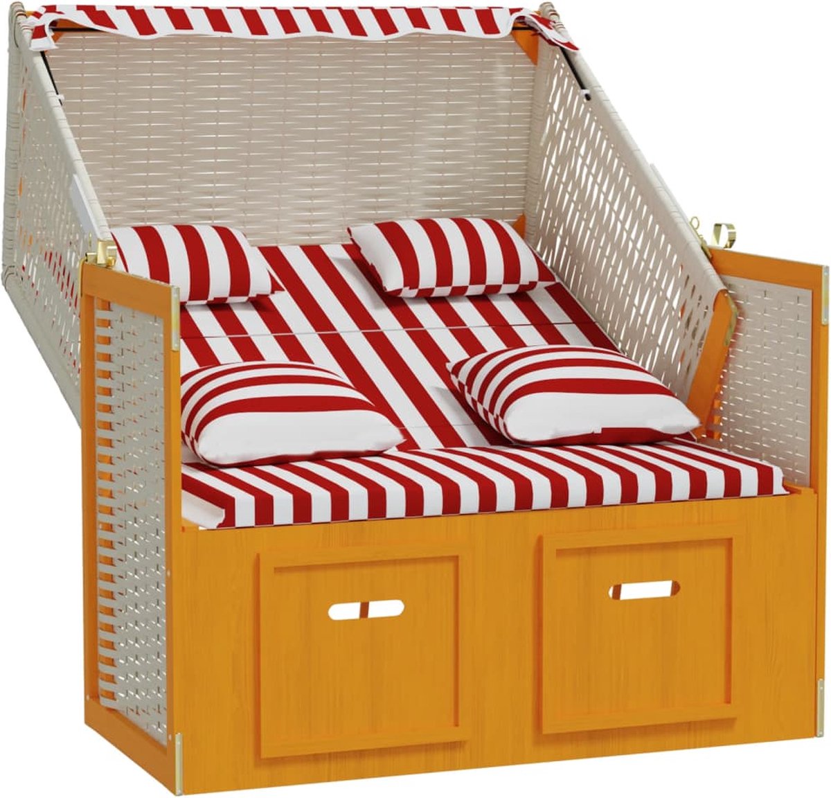 Vidaxl Strandstoel Met Kussens Poly Rattan En Hout En - Rood