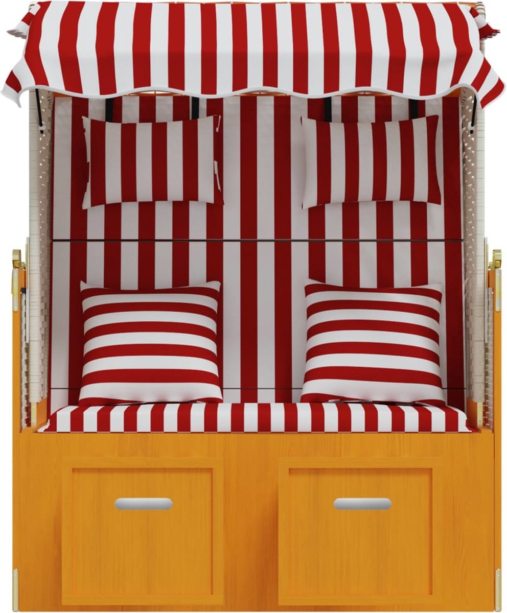 Vidaxl Strandstoel Met Kussens Poly Rattan En Hout En - Rood