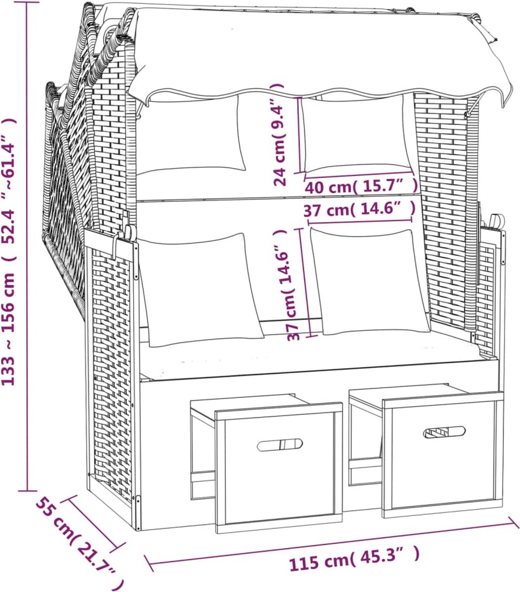 Vidaxl Strandstoel Met Kussens Poly Rattan En Hout En - Rood