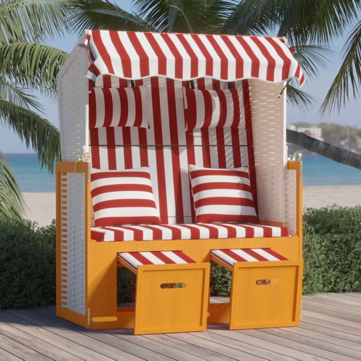 Vidaxl Strandstoel Met Kussens Poly Rattan En Hout En - Rood