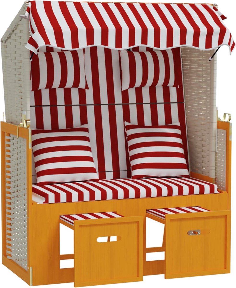 Vidaxl Strandstoel Met Kussens Poly Rattan En Hout En - Rood