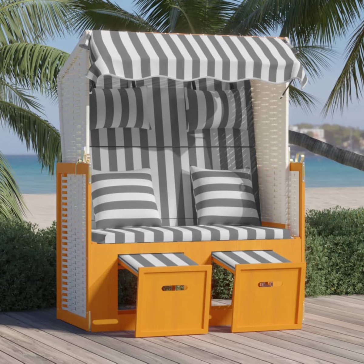 Vidaxl Strandstoel Met Kussens Poly Rattan En Hout En Grijs - Wit