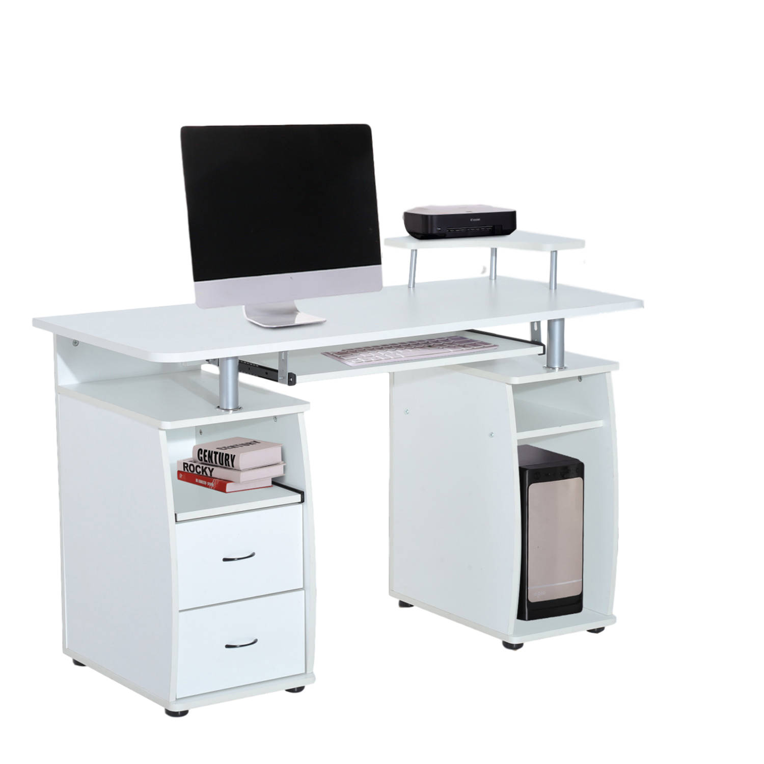 Bureau - Schrijftafel - Computerbureau - 2 Laden - Opslagruimte - 120 X 60 X 87 Cm - - Wit