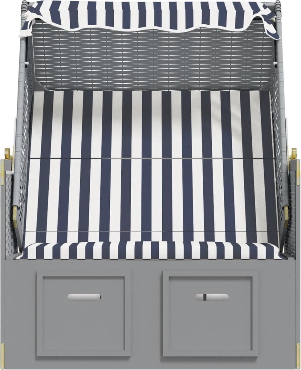 Vidaxl Strandstoel Met Luifel Poly Rattan En Massief Hout En - Blauw