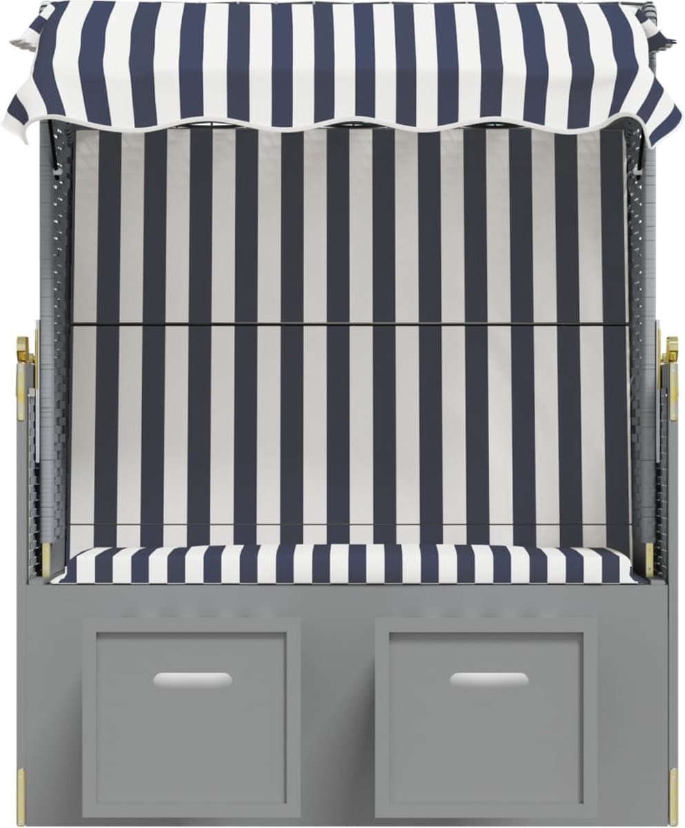 Vidaxl Strandstoel Met Luifel Poly Rattan En Massief Hout En - Blauw