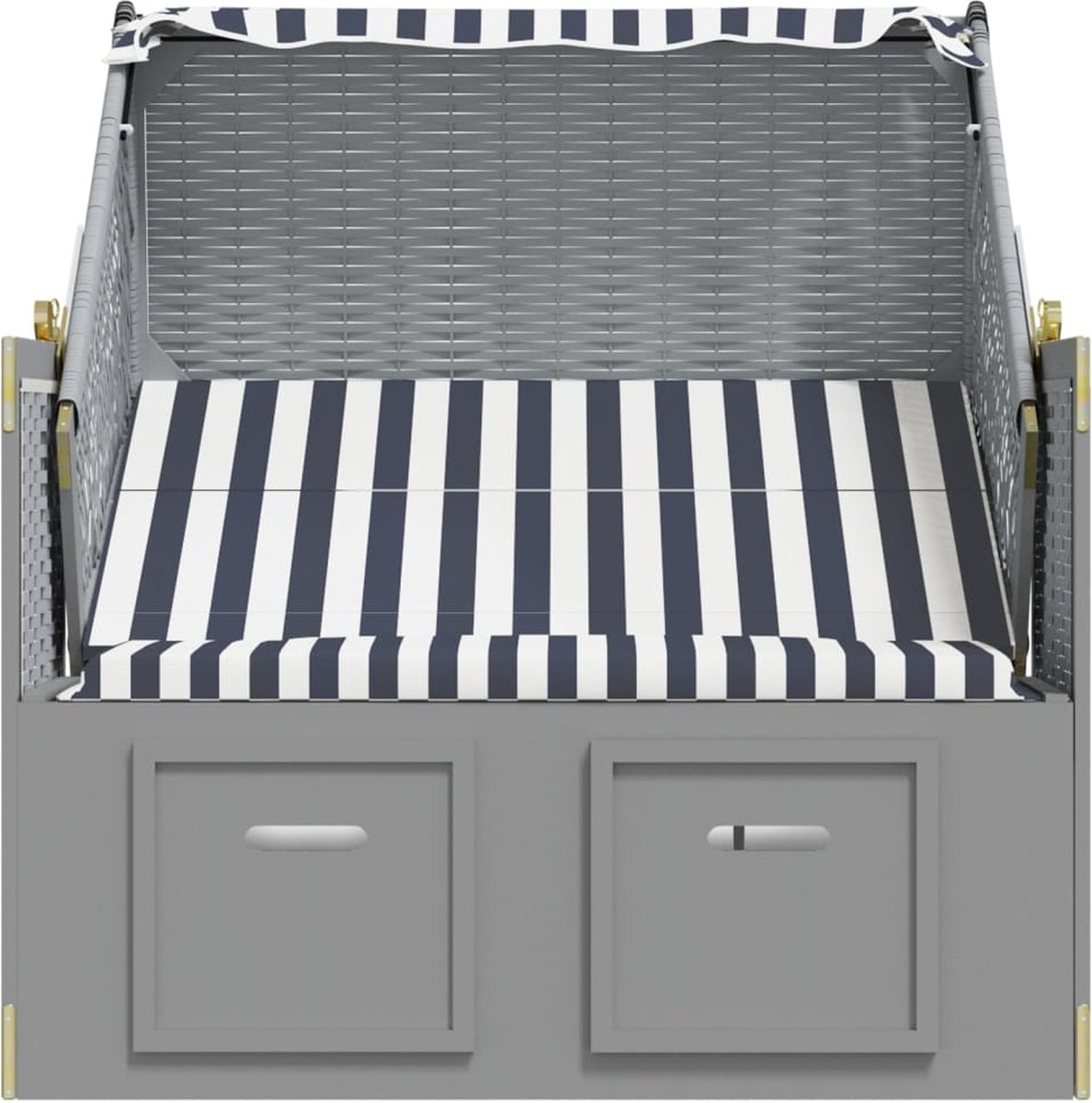 Vidaxl Strandstoel Met Luifel Poly Rattan En Massief Hout En - Blauw