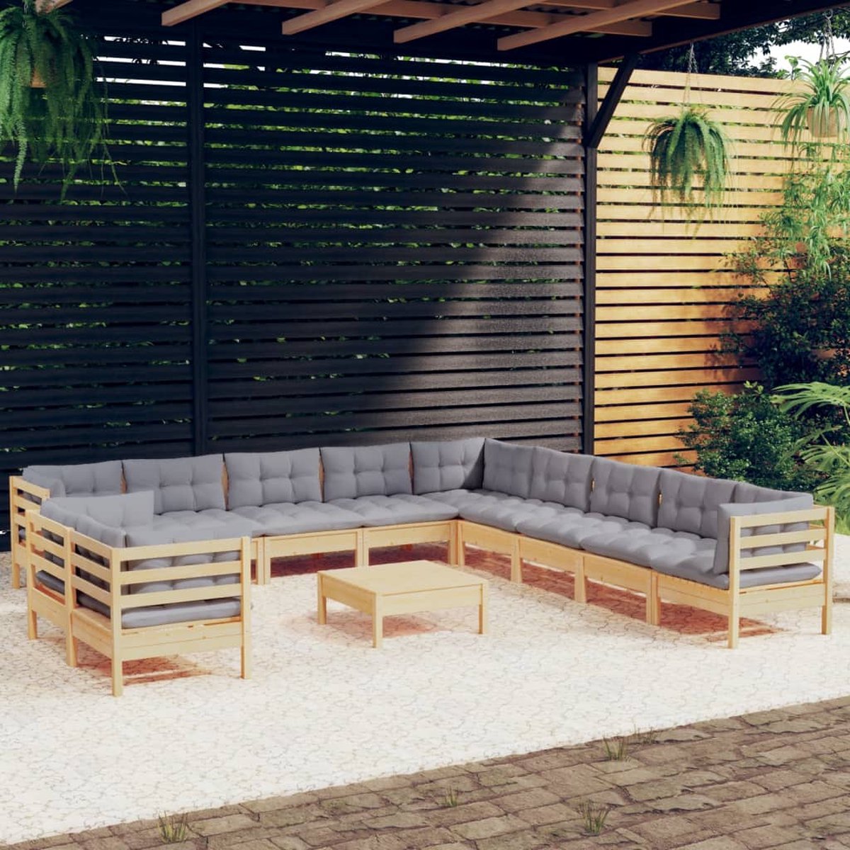 Vidaxl 12-delige Loungeset Met Grijze Kussens Massief Grenenhout - Grijs