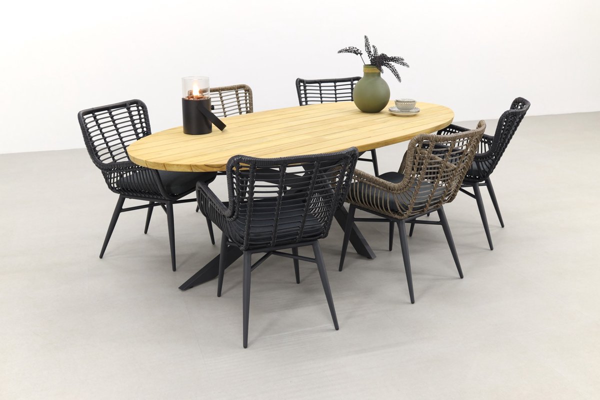 Vdg Jasmine Black-naturel/prado Ellips 240x115 Cm. Tuinset - 7 Delig - Grijs