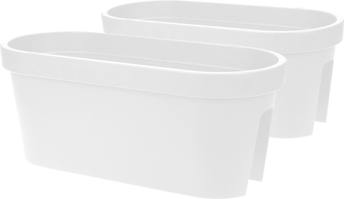 Balkon Plantenbak/bloembak 60 X 25 Cm Ovaal Van Kunststof - Plantenpotten - Wit