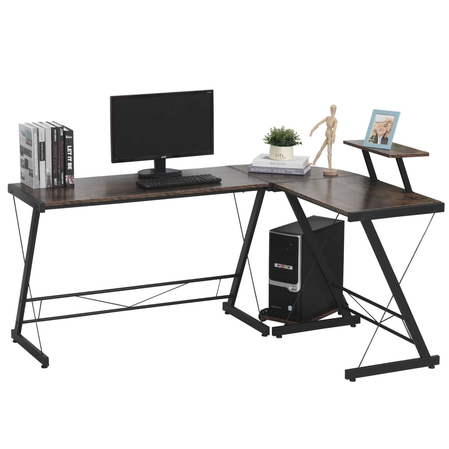 Hoekbureau - Compact - Bureau - Schrijftafel - Computerbureau - Bureautafel - Opslagruimte - 150 X 150 X 76cm - - Zwart