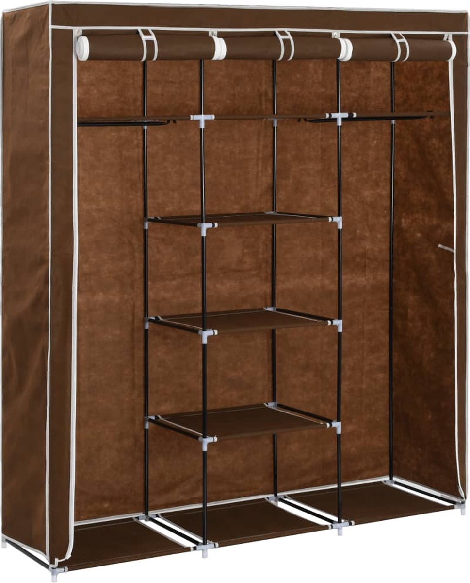Vidaxl Kledingkast Met Vakken En Stangen 150x45x175 Cm Stof - Bruin
