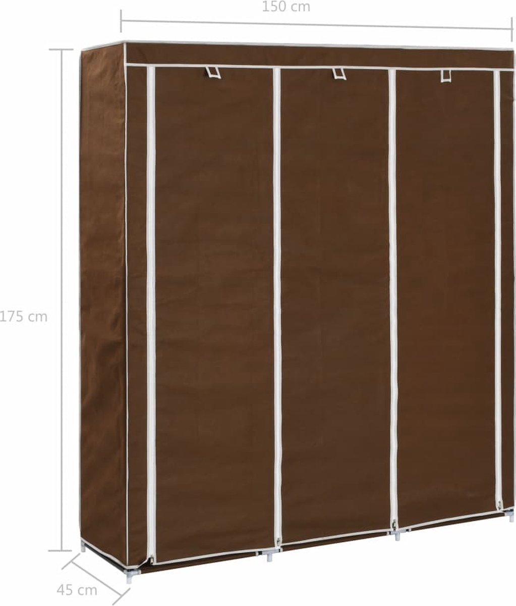 Vidaxl Kledingkast Met Vakken En Stangen 150x45x175 Cm Stof - Bruin