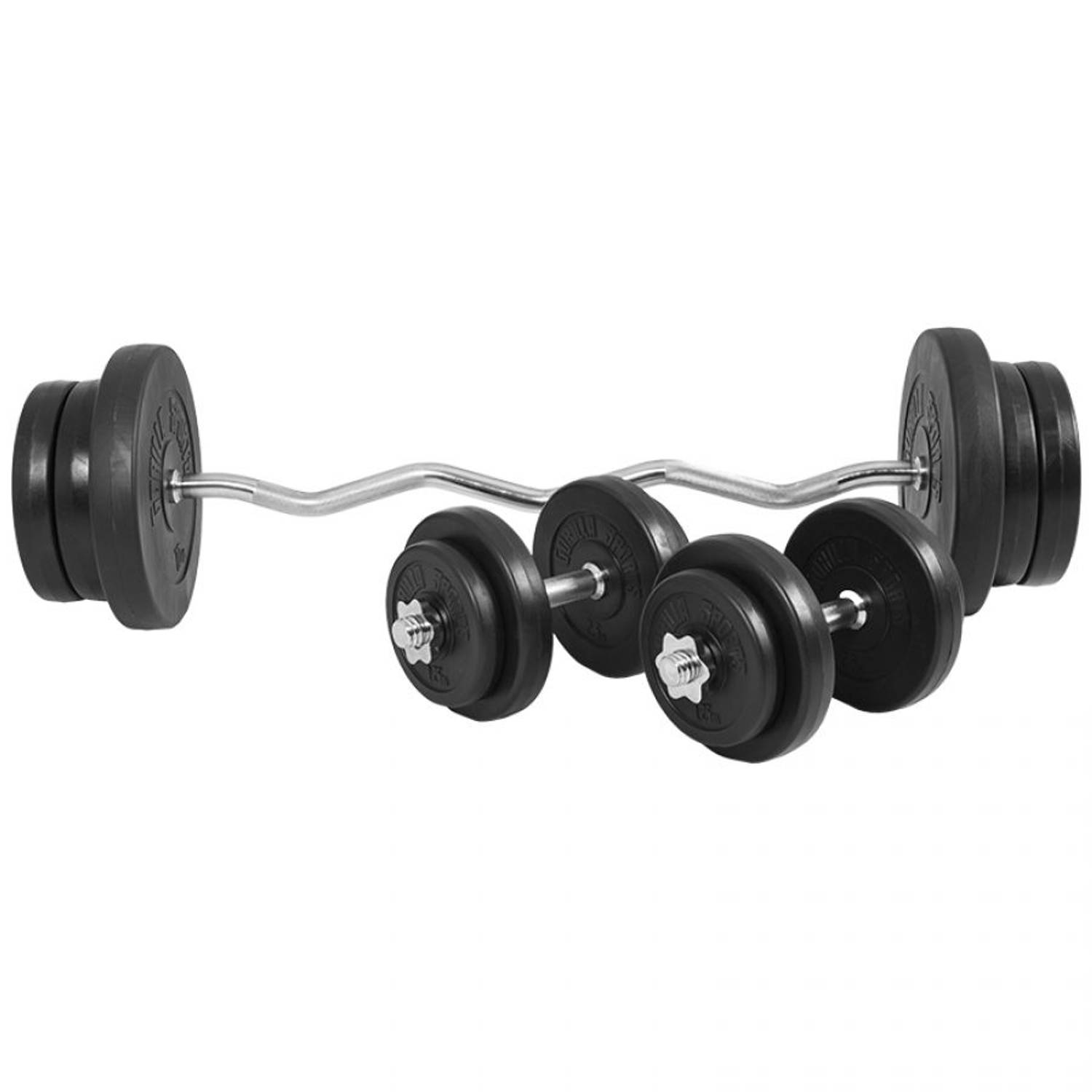 Gorilla Sports Curlset 120 Cm Lang - 70 Kg - Kunststof Halterschijven