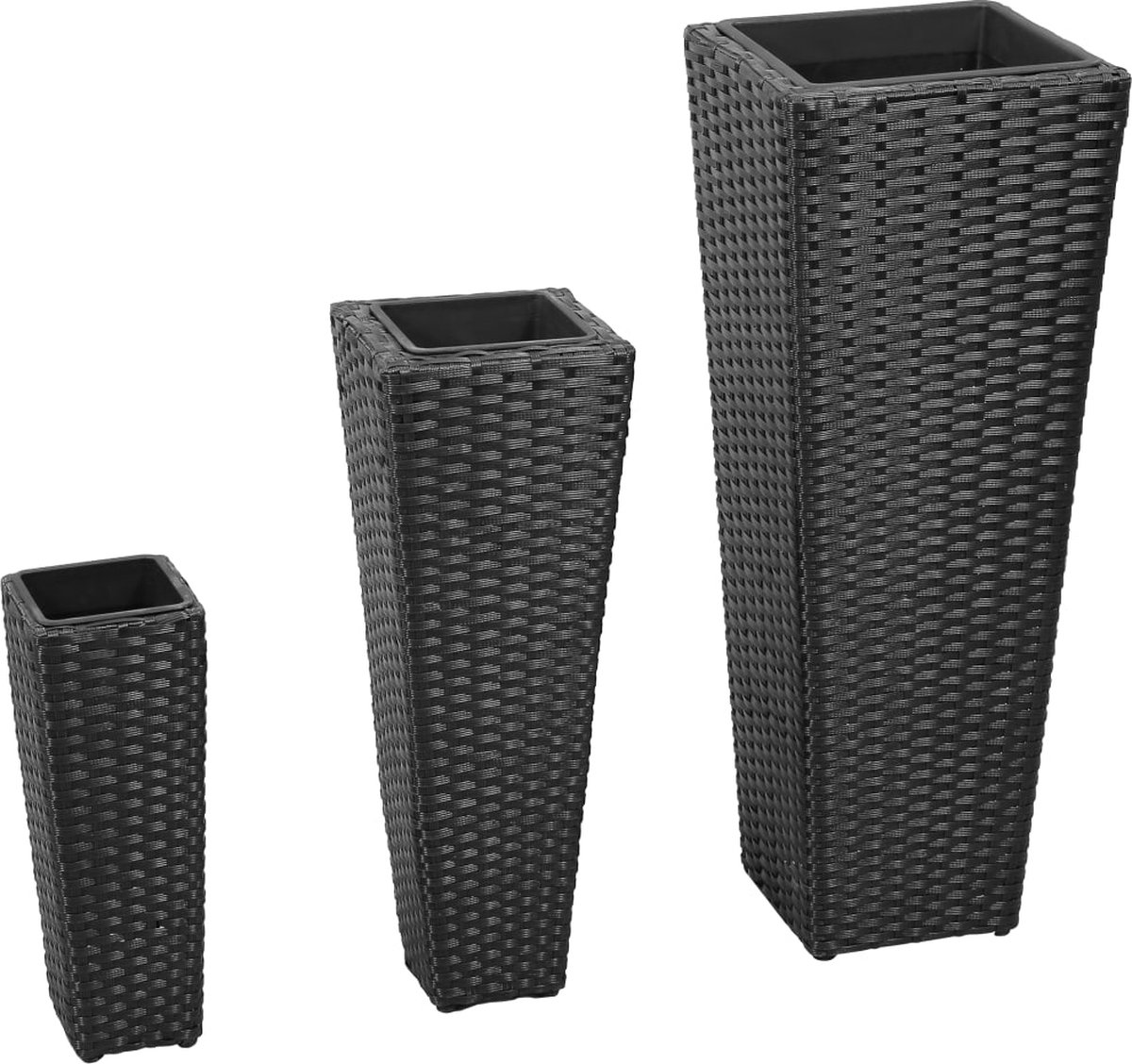 Vidaxl Plantenbakken Verhoogd 3 St Poly Rattan - Zwart