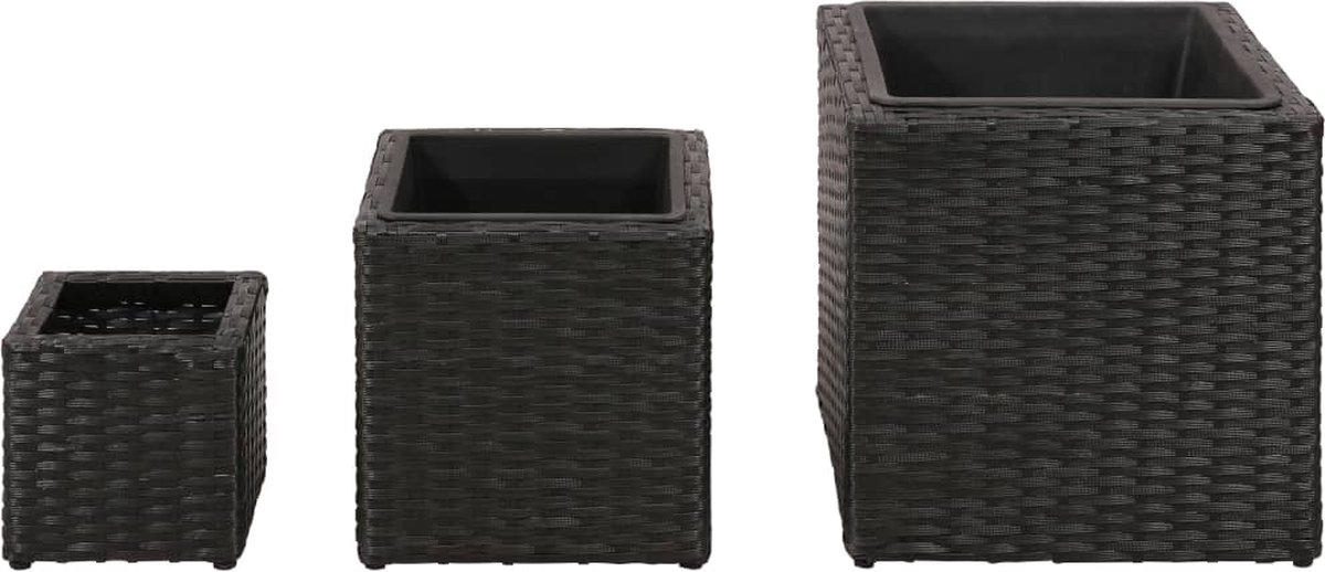 Vidaxl Plantenbakken Verhoogd 3 St Poly Rattan - Zwart