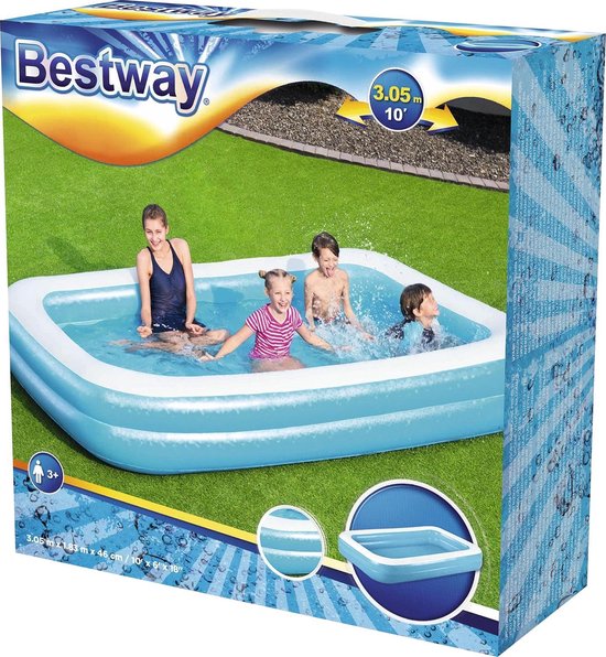 Bestway Familie Zwembad 54150 - Opblaasbad - 305 X 183 X 46 Cm - Extra Brede Zijwanden - 3+ - Blauw