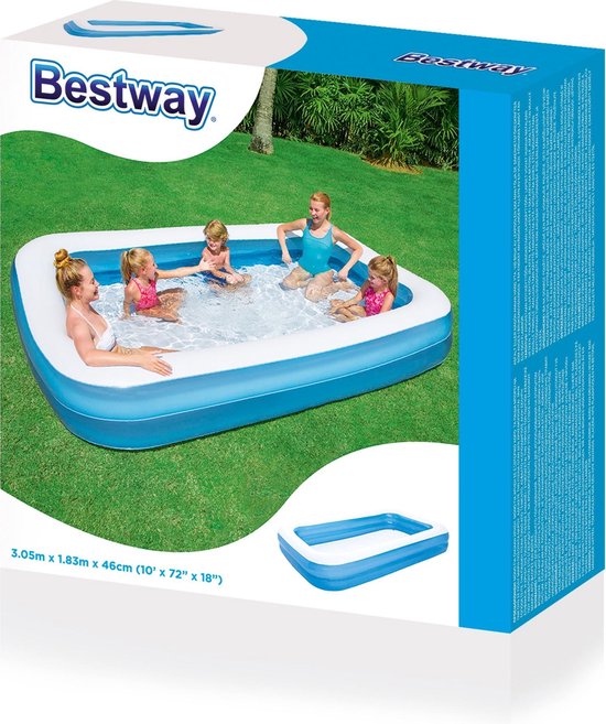 Bestway Familie Zwembad 54150 - Opblaasbad - 305 X 183 X 46 Cm - Extra Brede Zijwanden - 3+ - Blauw